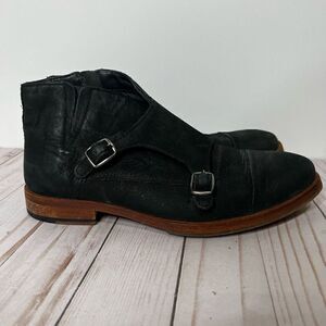 J Shoes Dorado Black Leather Buckle Chelsea Ankle Moto Boots